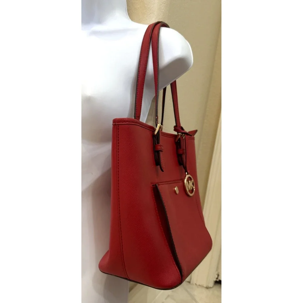 Michael Kors Jet Set Tote Purse RED MK Saffiano Leather Handbag Purse 12x11x5 - Picture 4 of 16